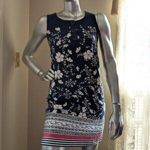 Ann Taylor Loft Cotton Navy & White Floral Sleeveless Dress